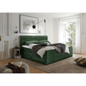 BOXSPRING BED 180 cm x 200 cm, textiel, houtmateriaal olijfgroen