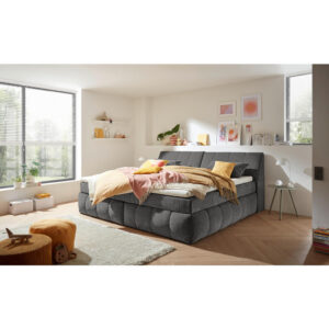 BOXSPRINGBED 200 cm x 240 cm, textiel, materiaal hout grijs