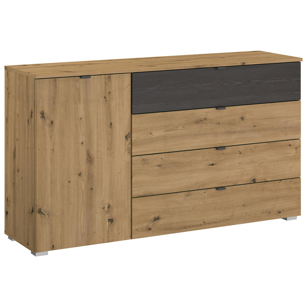 Ladekast, zwart, ambachtelijk eikenhout