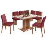 HOEKSET, velours rood, eikenkleur thumbnail 1