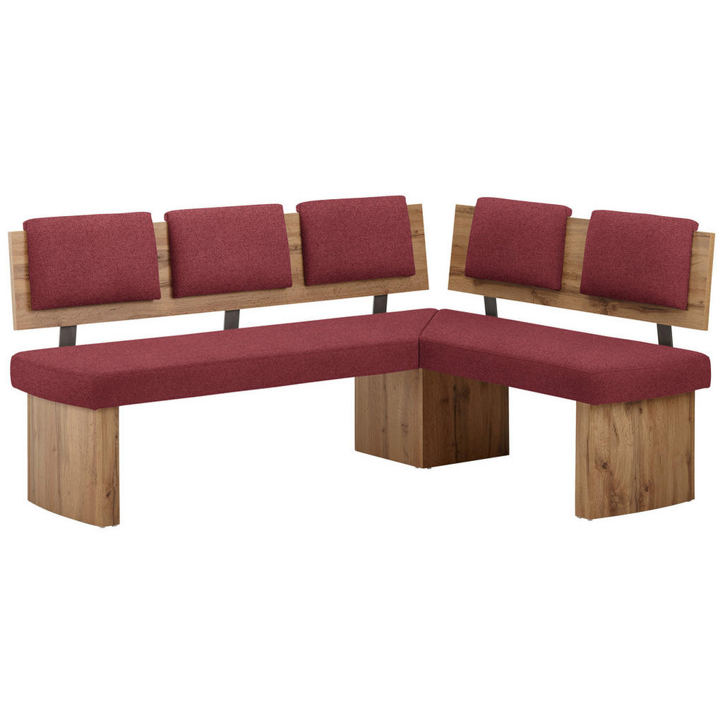 HOEKBANK, textiel, houtmateriaal rood, eikenkleur