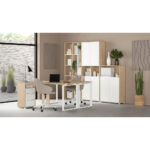 HOEKBUREAU, houten materiaal, wit, eikenkleur thumbnail 3