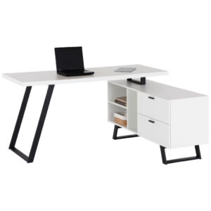 HOEKBUREAU metaal, houtmateriaal zwart, wit