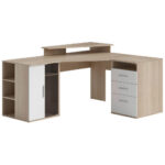 HOEKBUREAU, houten materiaal, wit, eikenkleur thumbnail 2