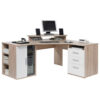 HOEKBUREAU, houten materiaal, wit, eikenkleur