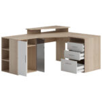 HOEKBUREAU, houten materiaal, wit, eikenkleur thumbnail 4