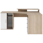 HOEKBUREAU, houten materiaal, wit, eikenkleur thumbnail 6