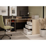 HOEKBUREAU, houten materiaal, wit, eikenkleur thumbnail 7