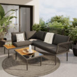 LOUNGE SET acaciahout, volledig massief koolstofstaal thumbnail 2