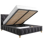GESTOFFEERD BED 120 cm x 200 cm, hout, metaal, textiel, houtmateriaal antraciet thumbnail 4