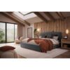 GESTOFFEERD BED 160 cm x 200 cm, hout, textiel, houtmateriaal grafietkleur