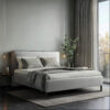 GESTOFFEERD BED 180 cm x 200 cm, hout, textiel, houten materiaal wit