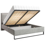 GESTOFFEERD BED 180 cm x 200 cm, hout, textiel, houten materiaal wit thumbnail 4