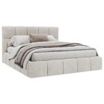 GESTOFFEERD BED 160 cm x 200 cm, hout, textiel, houten materiaal wit thumbnail 2