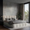 GESTOFFEERD BED 180 cm x 200 cm, hout, textiel, houten materiaal wit