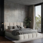 GESTOFFEERD BED 160 cm x 200 cm, hout, textiel, houten materiaal wit thumbnail 1