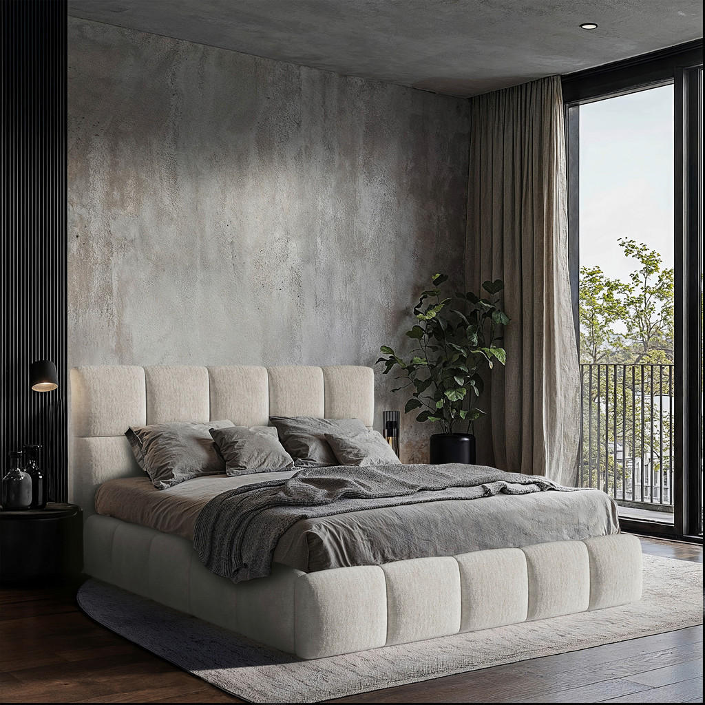 GESTOFFEERD BED 160 cm x 200 cm, hout, textiel, houten materiaal wit