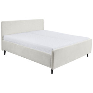 GESTOFFEERD BED 160 cm x 200 cm, textiel, crèmekleurig houtmateriaal