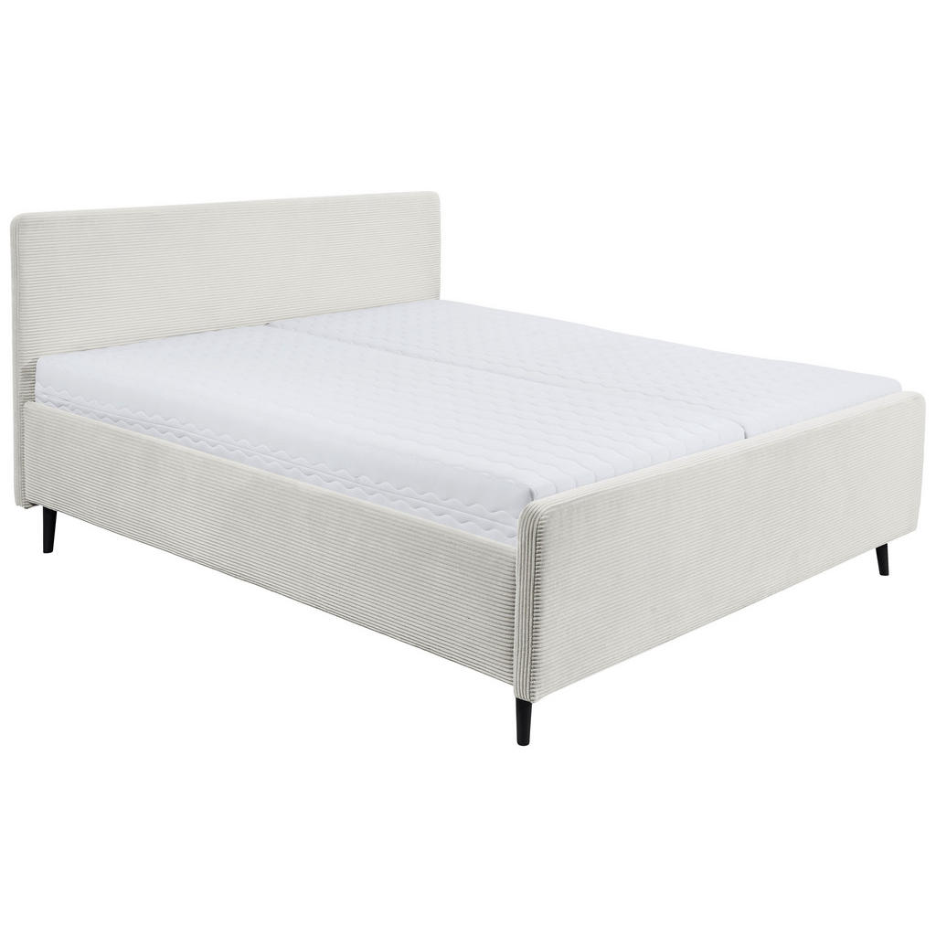 GESTOFFEERD BED 180 cm x 200 cm, textiel, crèmekleurig houtmateriaal