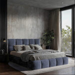 GESTOFFEERD BED 160 cm x 200 cm, hout, textiel, houtmateriaal blauwgrijs thumbnail 1