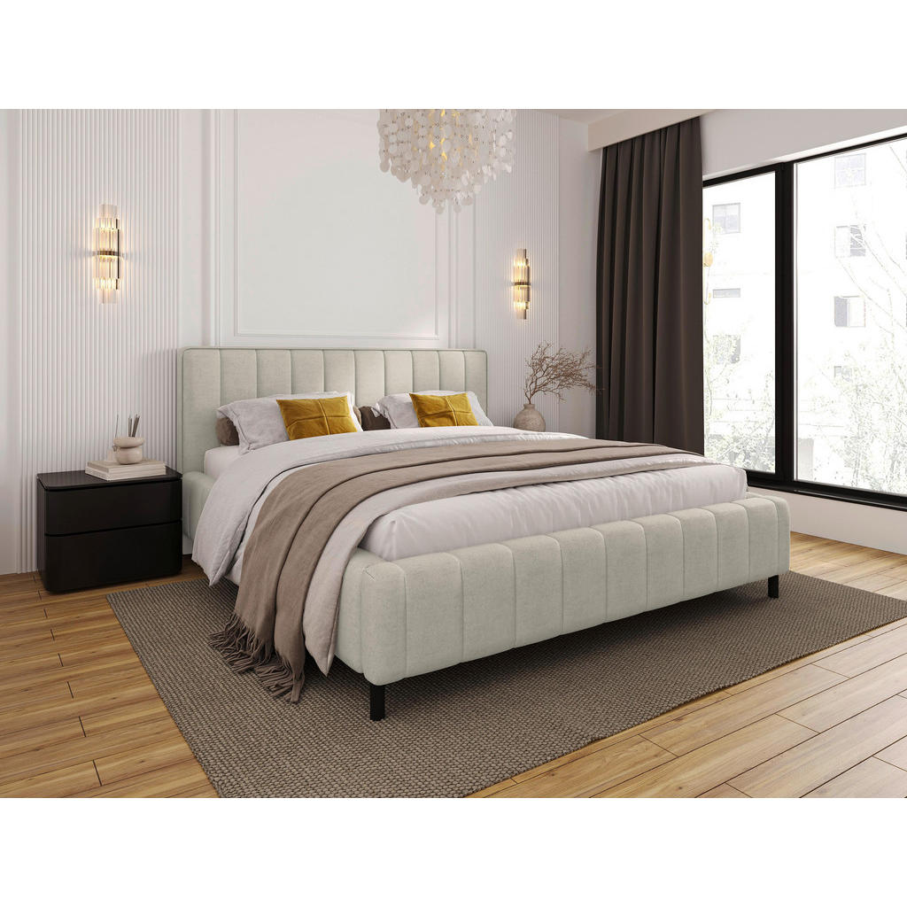 GESTOFFEERD BED 140 cm x 200 cm, wit textiel