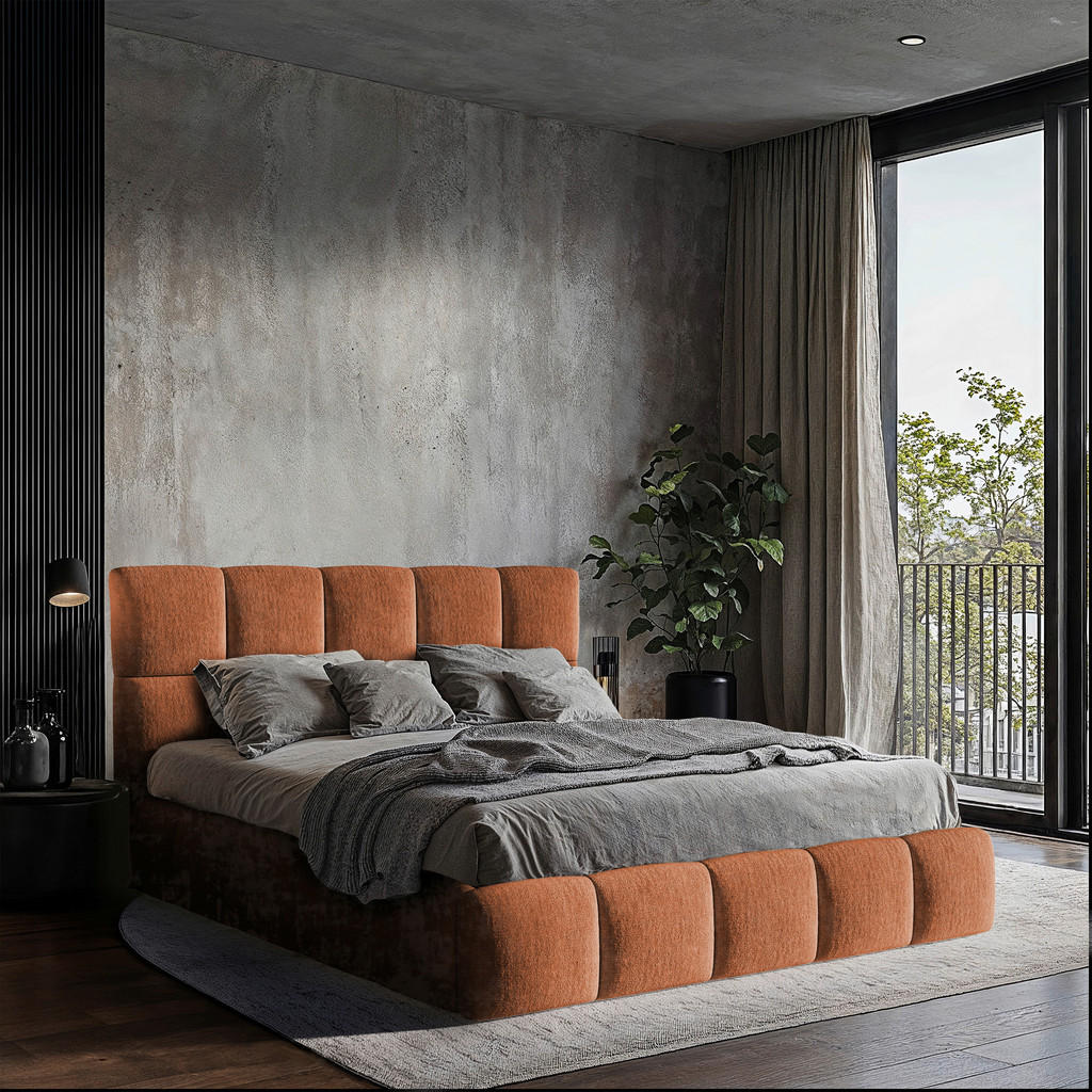 GESTOFFEERD BED 160 cm x 200 cm, hout, textiel, houtmateriaal steenbruin