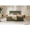 GESTOFFEERD BED 140 cm x 200 cm, hout, textiel, houtmateriaal lichtgroen