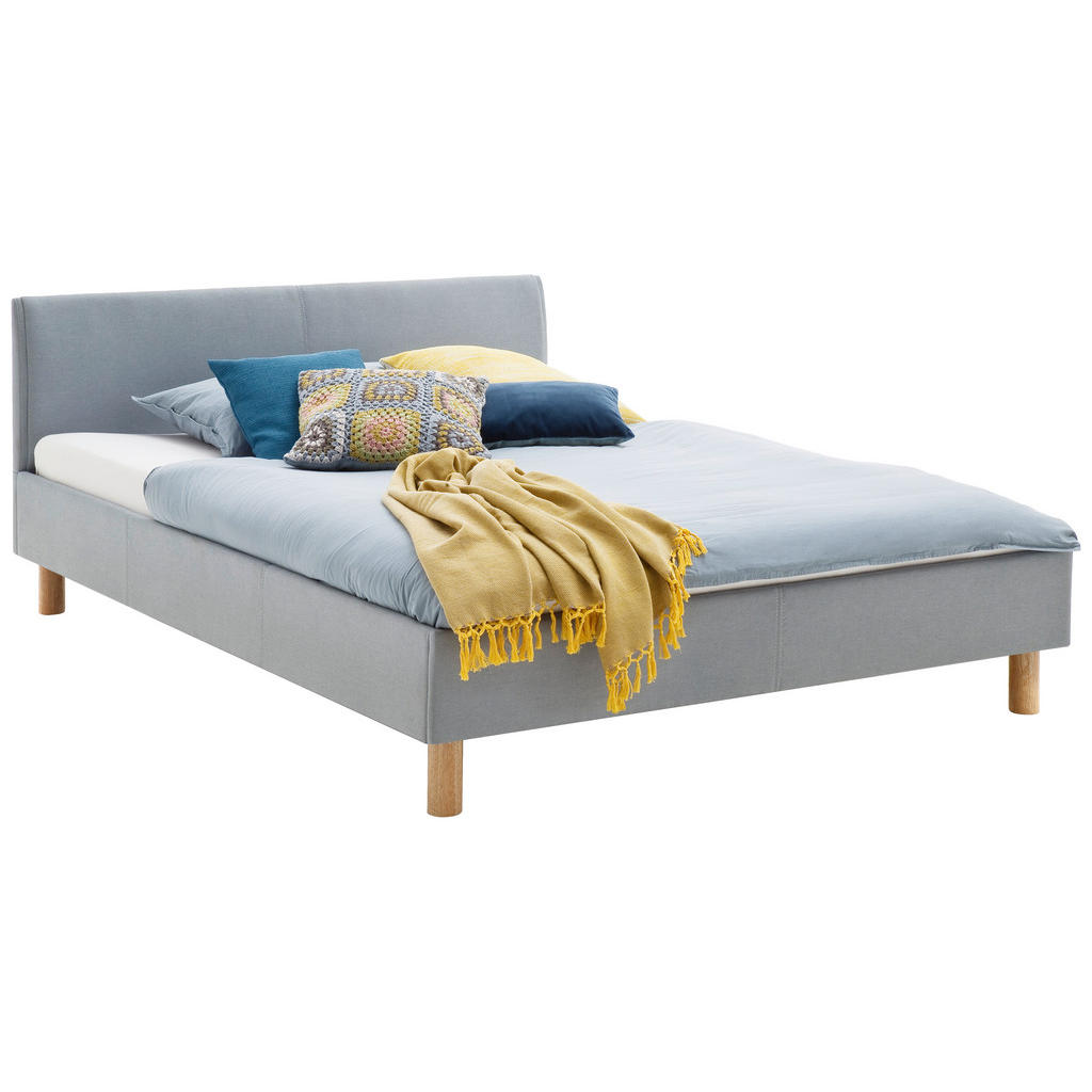 GESTOFFEERD BED 120 cm x 200 cm, textiel lichtblauw