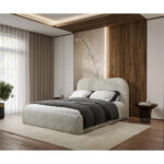 GESTOFFEERD BED 140 cm x 200 cm, hout, textiel, houtmateriaal natuurlijke kleur thumbnail 1