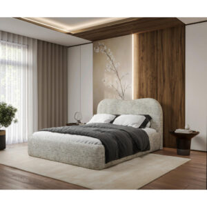 GESTOFFEERD BED 140 cm x 200 cm, hout, textiel, houtmateriaal natuurlijke kleur