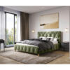 GESTOFFEERD BED 140 cm x 200 cm, hout, metaal, textiel, houtmateriaal olijfgroen
