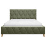 GESTOFFEERD BED 120 cm x 200 cm, hout, metaal, textiel, houtmateriaal olijfgroen thumbnail 4