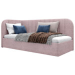 GESTOFFEERD BED 90 cm x 200 cm, hout, textiel, houtmateriaal roze thumbnail 2