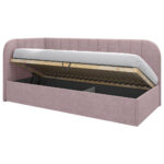 GESTOFFEERD BED 90 cm x 200 cm, hout, textiel, houtmateriaal roze thumbnail 5