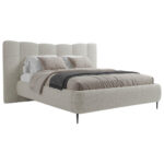 GESTOFFEERD BED 180 cm x 200 cm, hout, textiel, houtmateriaal lichtgrijs thumbnail 2