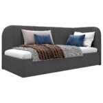 GESTOFFEERD BED 90 cm x 200 cm, hout, textiel, houtmateriaal donkergrijs thumbnail 2