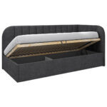 GESTOFFEERD BED 90 cm x 200 cm, hout, textiel, houtmateriaal donkergrijs thumbnail 4