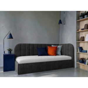 GESTOFFEERD BED 90 cm x 200 cm, hout, textiel, houtmateriaal donkergrijs