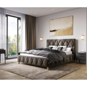 GESTOFFEERD BED 120 cm x 200 cm, hout, metaal, textiel, houtmateriaal vuilbruin