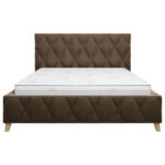 GESTOFFEERD BED 120 cm x 200 cm, hout, metaal, textiel, houtmateriaal vuilbruin thumbnail 7