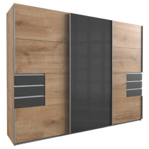 KAST MET SCHUIFDEUREN, grafietkleuren, eikenkleuren