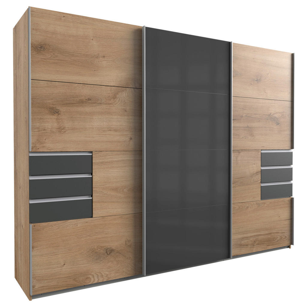 KAST MET SCHUIFDEUREN, grafietkleuren, eikenkleuren