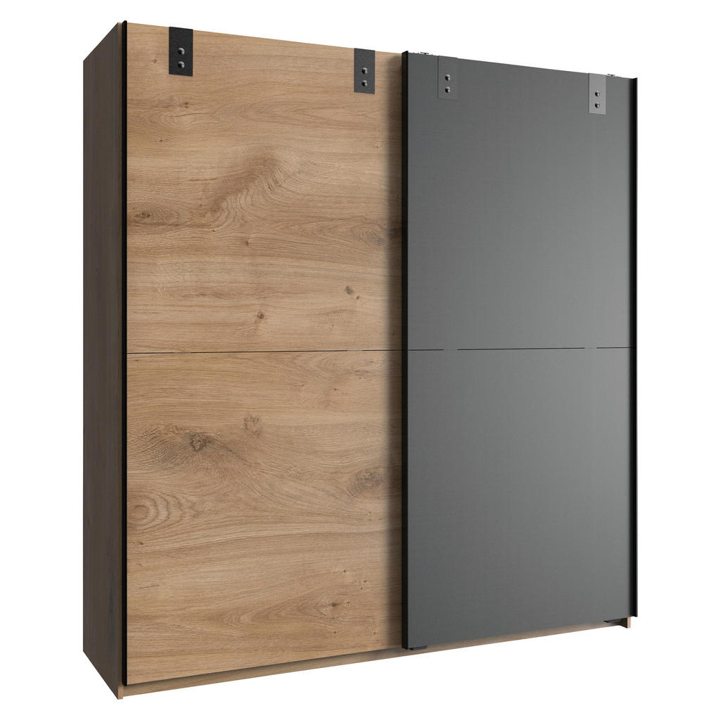 KAST MET SCHUIFDEUREN, grafietkleuren, eikenkleuren