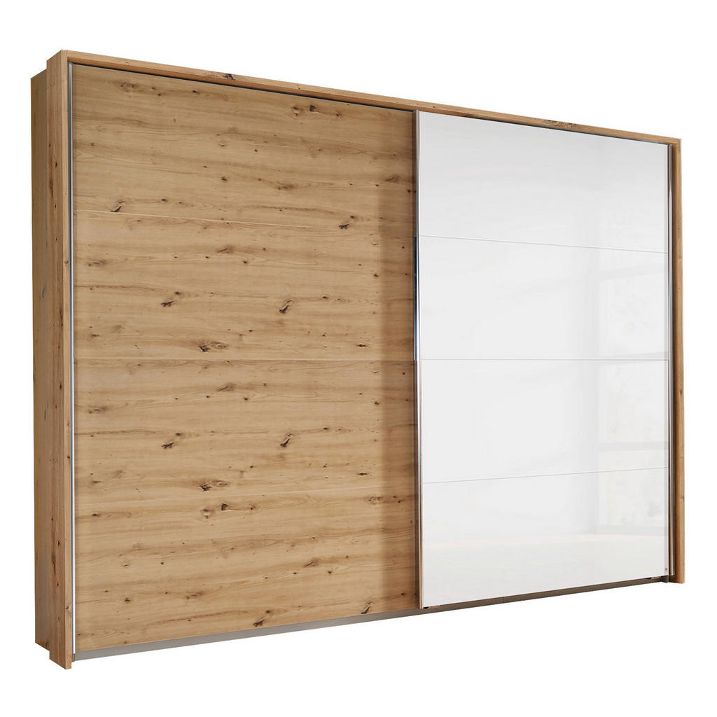 KAST MET SCHUIFDEUREN, wit, eikenkleur