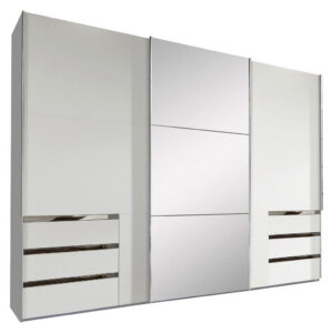 KAST MET SCHUIFDEUREN, zilverkleur, wit