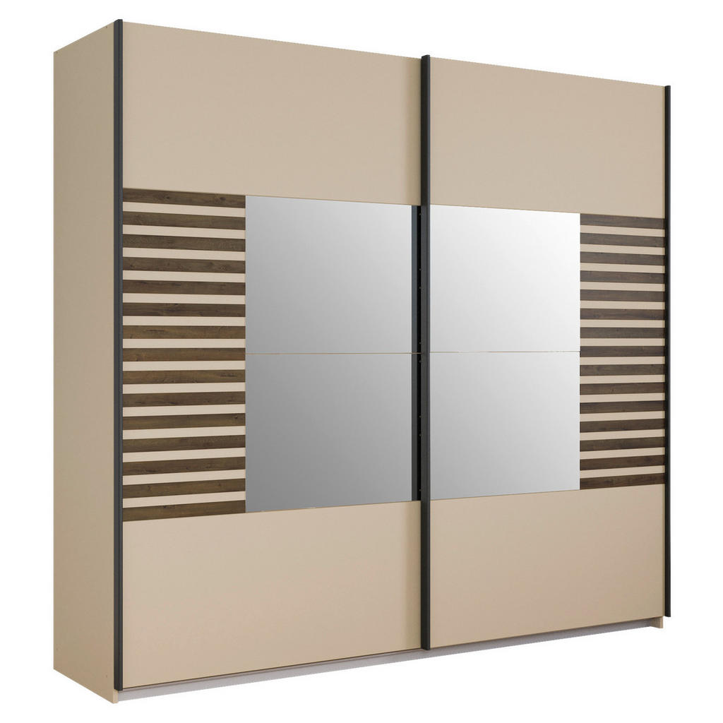 KAST MET SCHUIFDEUREN, champagnekleur, transparant, donker eiken