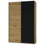 KAST MET SCHUIFDEUREN, zwart, eikenkleur thumbnail 1