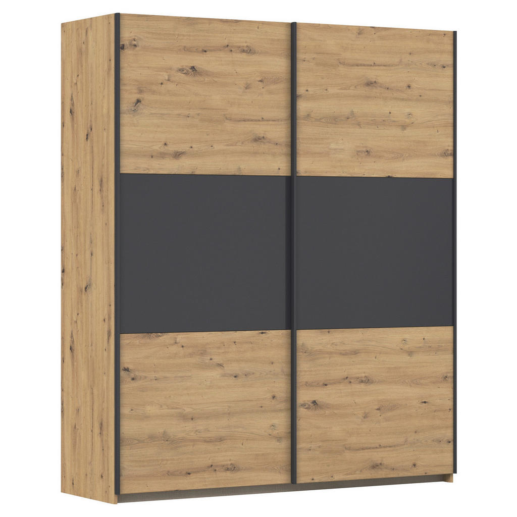 KAST MET SCHUIFDEUREN, grijs, aluminiumkleur, ambachtelijk eiken