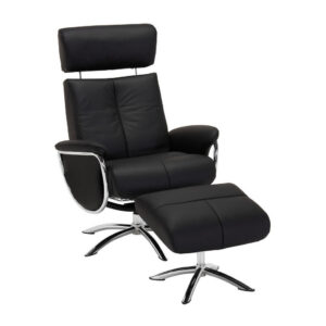 STOEL MET VOET, zwart textiel, leer