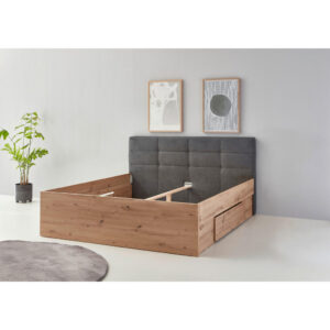 BED 200 cm x 140 cm, houtmateriaal ambachtelijk eiken, antraciet